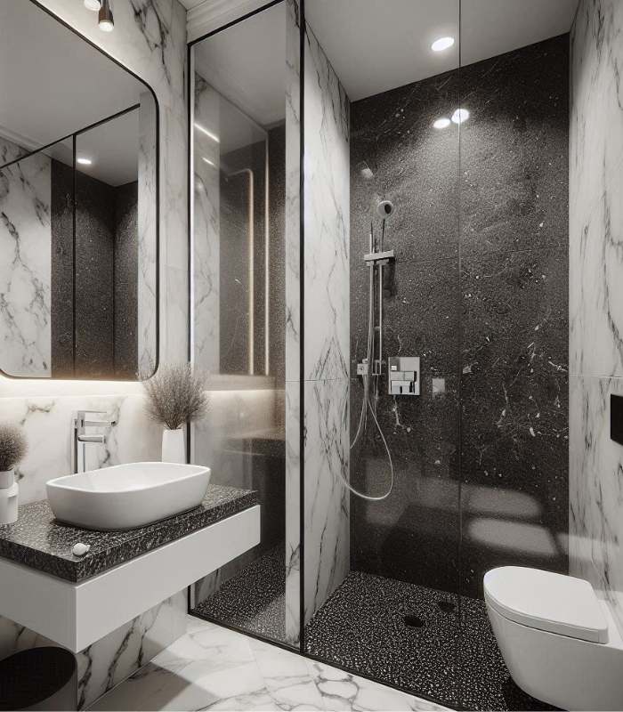Bathroom Black  Tile Granite  Installation Portland