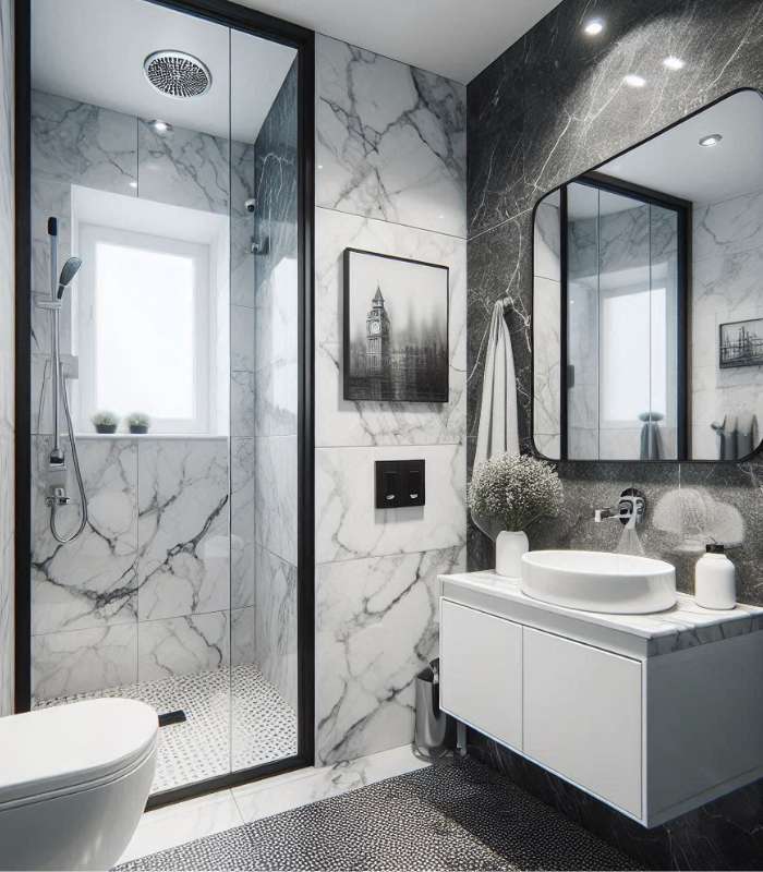 Bathroom  Black Tile Granite  Installation Wall  